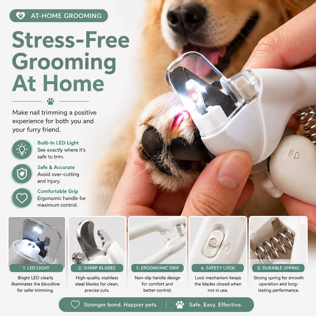 LED Illuminated Pet Nail Clippers with Bloodline Visibility